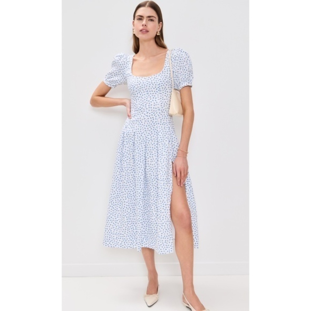 Reformation Coucou Linen Dress in Hanna Blue White Floral Size 0 100% Linen NWOT